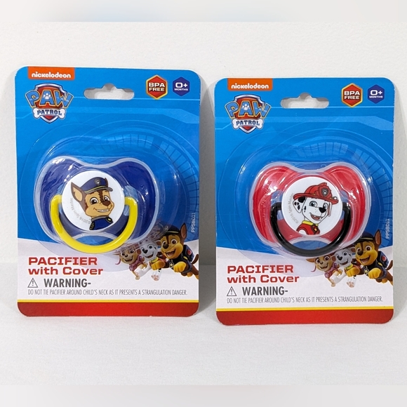 Paw Patrol Nickelodeon Blue & Red Pacifiers With Covers, Bundle of 2, BPA Free - Picture 1 of 3